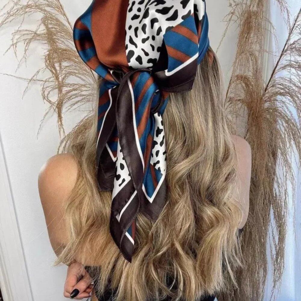 2/$30 NEW Teal Mocha Animal Print Abstract Printed Silky Fashion Scarf